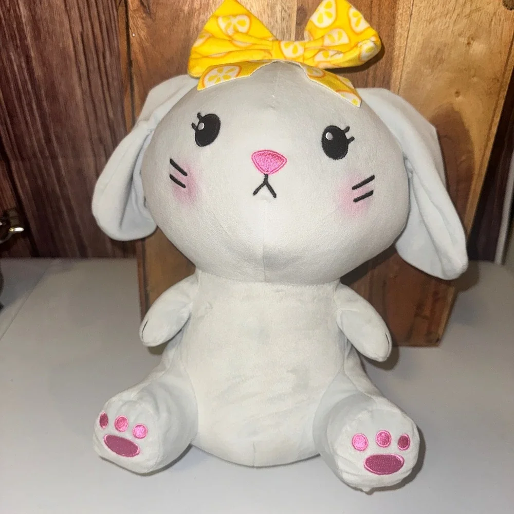 Moriah Elizabeth Gray Bunny Rabbit Plush W/ Yellow Bow Stuffed Animal 12 Inch
